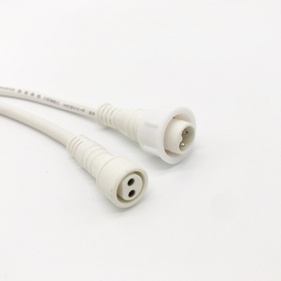 White Overmolded Cable IP67 2 Pin Waterproof Connector