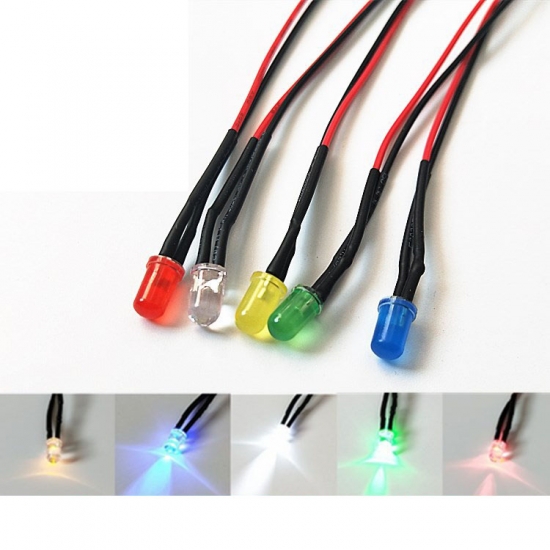 5mm 8mm 10mm White Light Blinking Pilot Lamp LED Luminous Diode Wire Harness